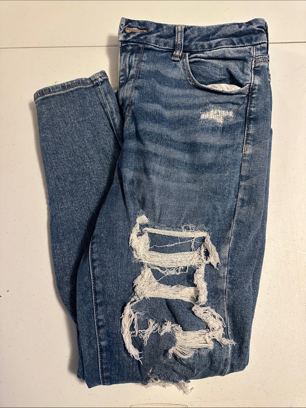 American Eagle Outfitters Distressed Blue Cury Hi Rise Jeggings